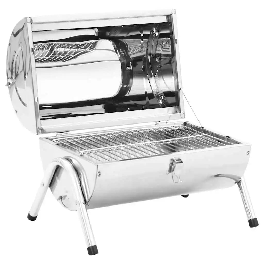 Barbecue Portable en Acier Inoxydable avec Couvercle – Barbecue Charbon de Bois pour Table de Jardin, Idéal pour Pique-nique, Plage et Camping