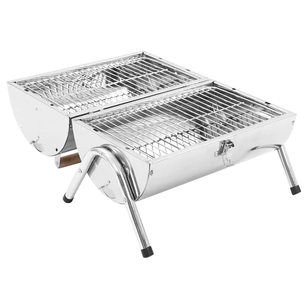 Barbecue Portable en Acier Inoxydable avec Couvercle – Barbecue Charbon de Bois pour Table de Jardin, Idéal pour Pique-nique, Plage et Camping