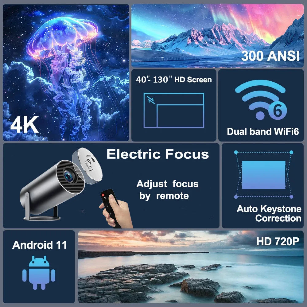 Projecteur portable DITONG HY300 Plus HD 4K 1280x720P Android LED Vidéo Home Theater Cinéma Mini Projecteur Téléphone Movie HY300 Pro"